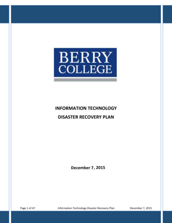 Disaster Recovery Plan - Berry College