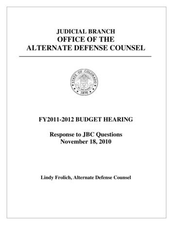 JUDICIAL BRANCH OFFICE OF THE ALTERNATE DEFENSE 