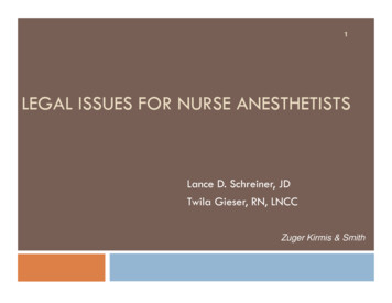 LEGAL ISSUES FOR NURSE ANESTHETISTS - NDANA