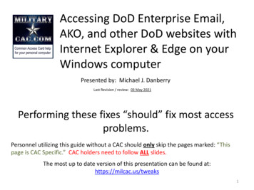 Accessing DoD Enterprise Email, AKO, And Other DoD .