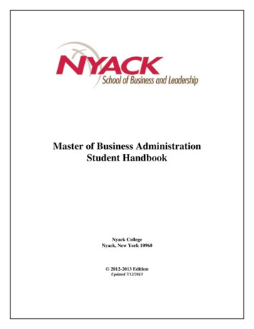 Master Of Business Administration Student Handbook