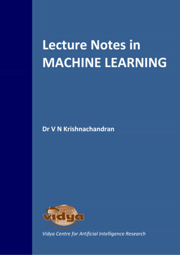 Lecture Notes In MACHINE LEARNING