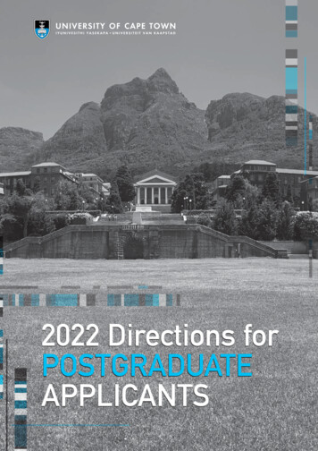 2022 Directions For POSTGRADUATE APPLICANTS