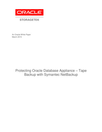 Protecting Oracle Database Appliance – Tape Backup With .