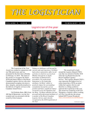 VOLUME 9, ISSUE 1 FEBRUARY 2019 Logistician Of The Year