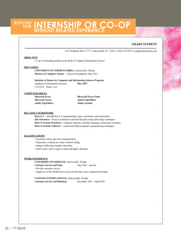 ReSUme FoR InTernship Or Co-op WiThouT RelATed . - UNF