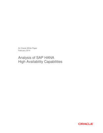 Analysis Of SAP HANA High Availability Capabilities