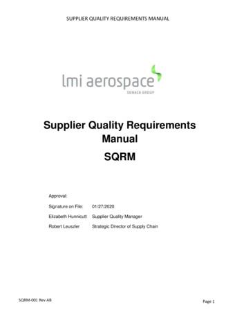 Supplier Quality Requirements Manual SQRM