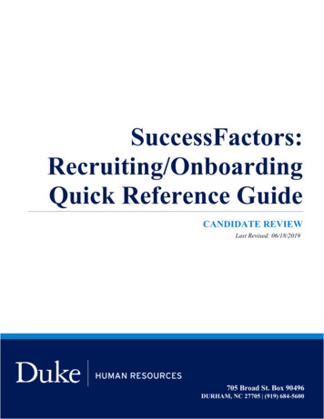 SuccessFactors: Recruiting/OnboardingQuick Reference Guide