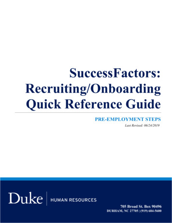SuccessFactors: Recruiting/Onboarding Quick Reference .