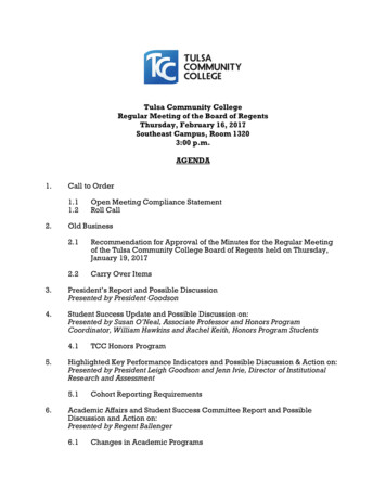 TCC Board Of Regents Agenda February 16, 2017