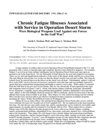 Chronic Fatigue Illnesses Associated With Service In .