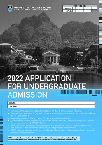 2022 APPLICATION FOR UNDERGRADUATE ADMISSION