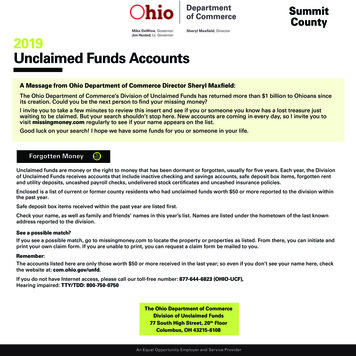 2019 Unclaimed Funds Accounts - Public Notices Ohio