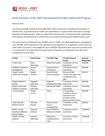 Final Awardees Of The ASET Unconnected Providers Sub-Grant .