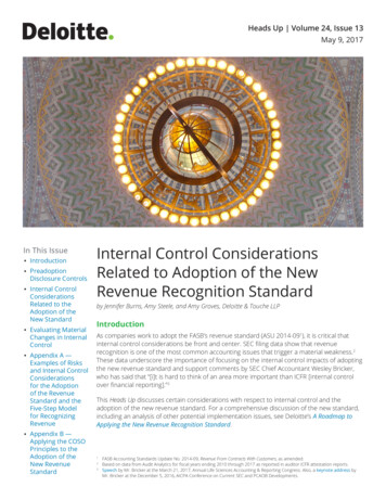 In This Issue Internal Control Considerations Related To .