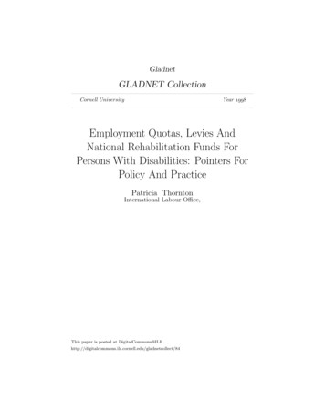 Employment Quotas, Levies And National Rehabilitation .