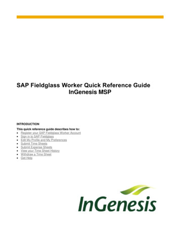 SAP Fieldglass Worker Quick Reference Guide InGenesis MSP