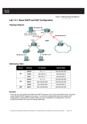 Lab 7.4.1: Basic DHCP And NAT Configuration