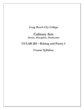 CULAR 205 – Baking And Pastry I Course Syllabus