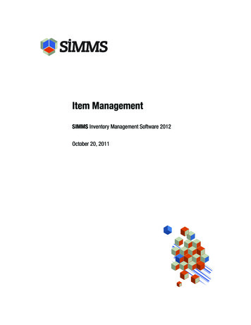 8.0 Item Management - SIMMS