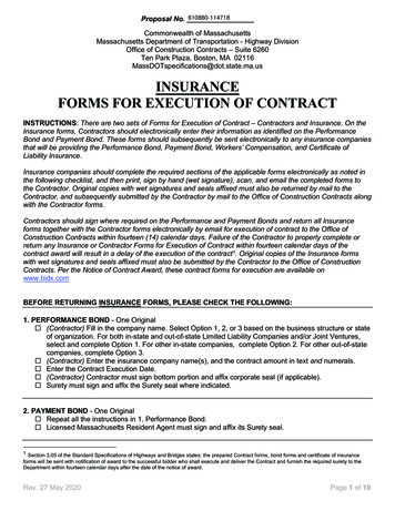 INSURANCE FORMS FOR EXECUTION OF CONTRACT