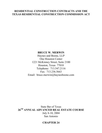 RESIDENTIAL CONSTRUCTION CONTRACTS AND THE TEXAS .