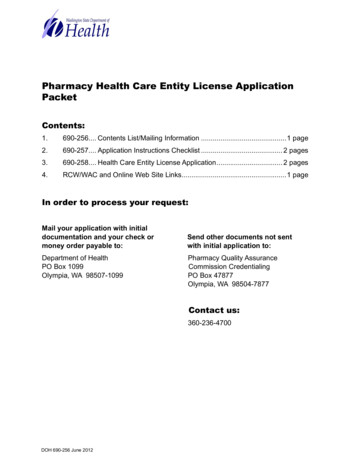 Pharmacy Health Care Entity License Application Packet