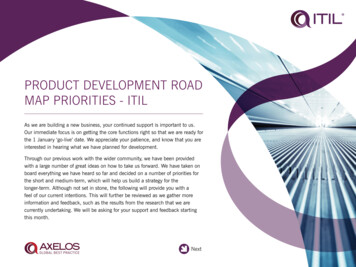 Product DeveloPment Road MaP Priorities - Itil