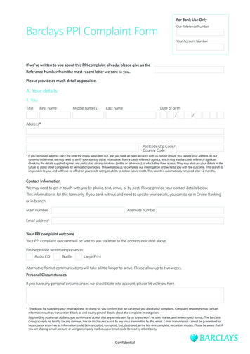 Barclays PPI Complaint Form Our Reference Number Your .