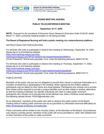 Board Meeting Agenda - September 16-17, 2020