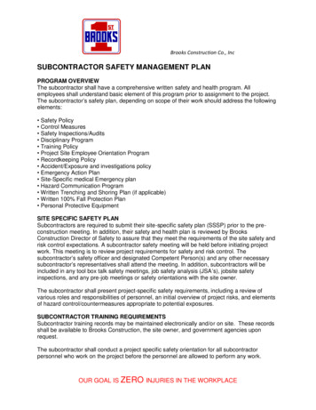SUBCONTRACTOR SAFETY MANAGEMENT PLAN