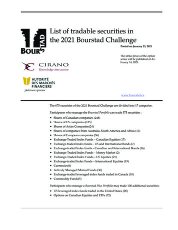 List Of Tradable Securities In The 2021 Bourstad Challenge