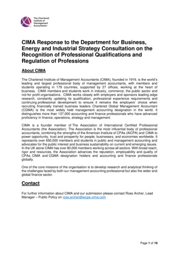 CIMA Response To The Department For Business, Energy And .