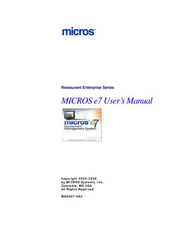 Restaurant Enterprise Series MICROS E7 User’s Manual
