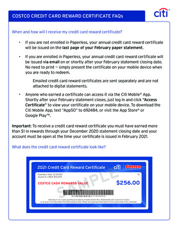 COSTCO CREDIT CARD REWARD CERTIFICATE FAQs