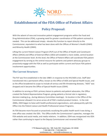 Establishment Of The FDA Office Of Patient Affairs