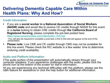 Delivering Dementia Capable Care Within Health Plans: Why .