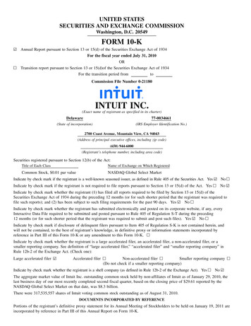 Intuit FY10 Form 10-K Items 1 To 7A At 09-16-10 CLEAN .