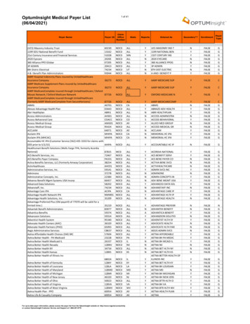 OptumInsight Medical Payer List (06/04/2021)