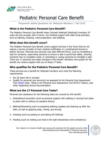 Pediatric Personal Care Benefit - HCPF