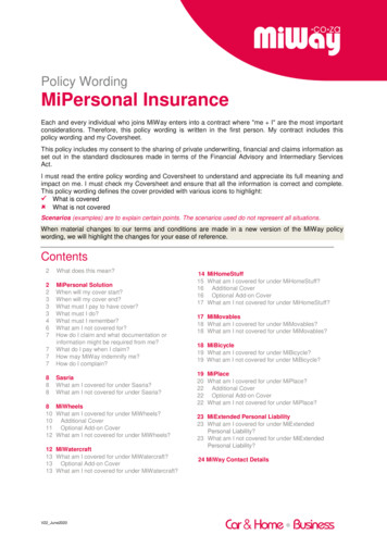 Policy Wording MiPersonal Insurance - MiWay