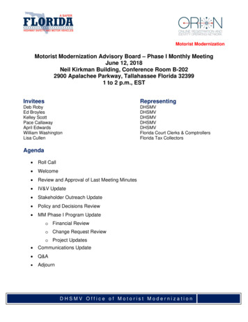 Motorist Modernization Advisory Board – Phase I Monthly .