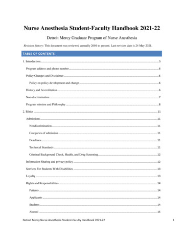 Nurse Anesthesia Student-Faculty Handbook 2021-22