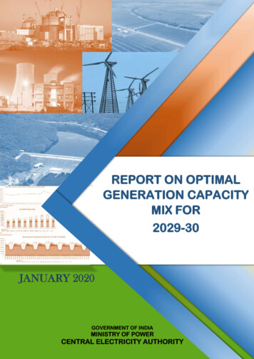 REPORT ON OPTIMAL GENERATION CAPACITY MIX FOR 