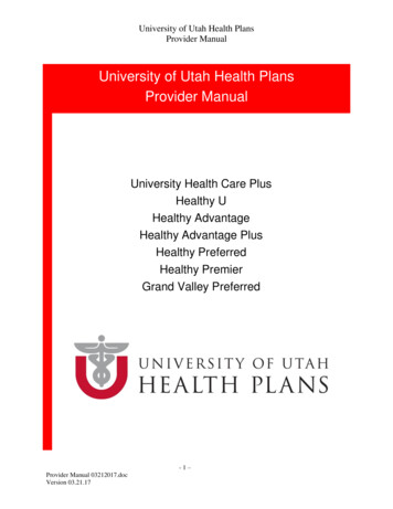 University Of Utah Provider Manual