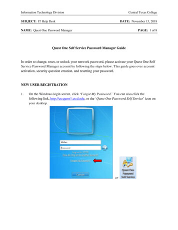 Quest One Self Service Password Manager Guide NEW USER .