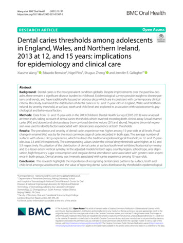 Dental Caries Thresholds Among Adolescents In England .