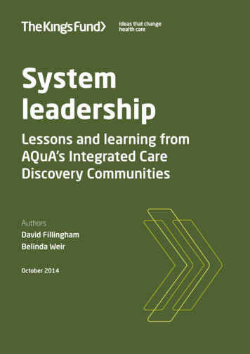 System Leadership: Lessons And Learning From AQuA's .