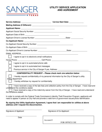 UTILITY SERVICE APPLICATION AND AGREEMENT